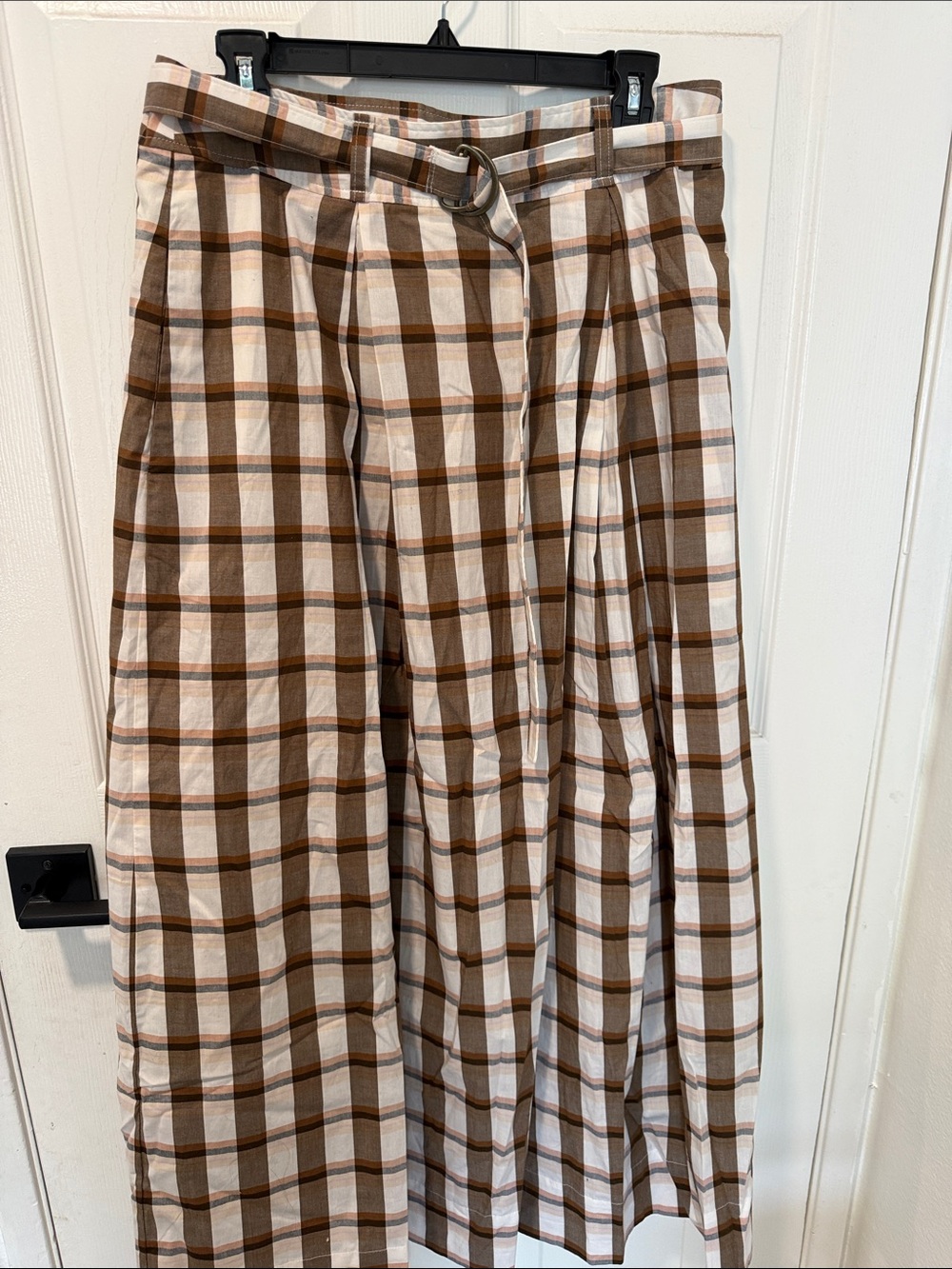 Anthropologie Maeve Plaid Skirt in Brown, White & Blush